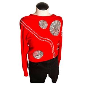 Red cashmere wool blend funky sweater